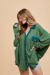 Annie Wear Women's Waffle-Knit Mineral Washed Button Down Shirt - Trendy & Versatile